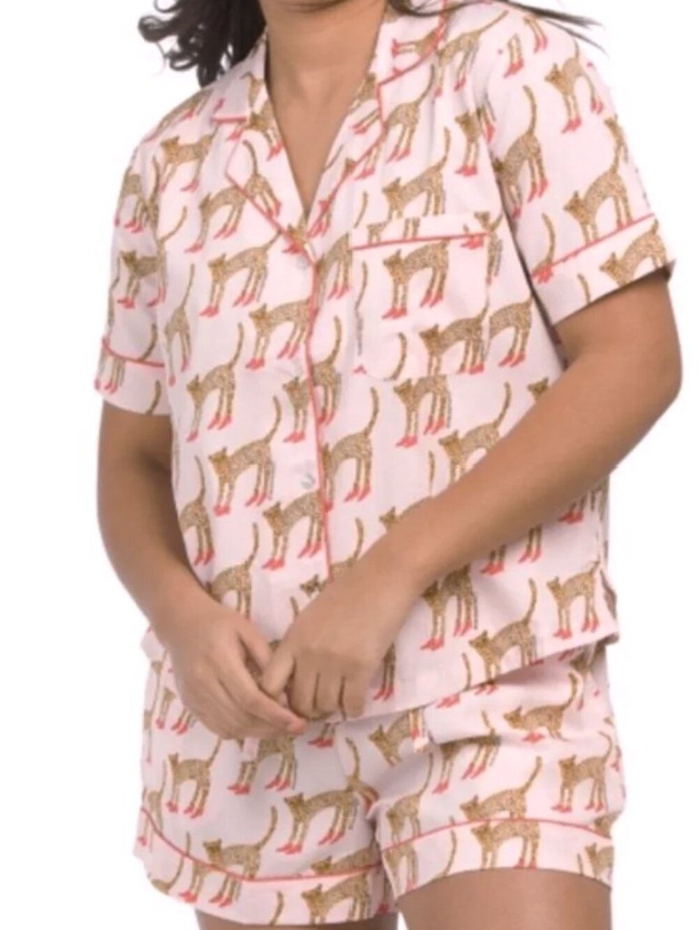 Bouffants And Broken‎ Hearts L Pajamas Set Short Sleeve & Shorts Cheetah Print